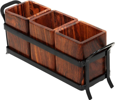 DecorEnBois Empty Cutlery Holder Case(Brown  Holds 24 Pieces)