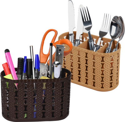 KUBER INDUSTRIES Empty Cutlery Holder Case(Beige & Brown  Holds 2 Pieces)