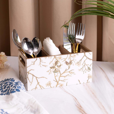 Storepedia Empty Cutlery Holder Case(White  Holds 20 Pieces)