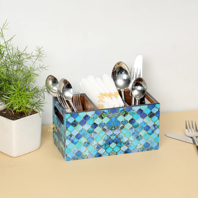 DULI Empty Cutlery Holder Case(Blue  Holds 30 Pieces)