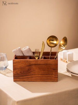 nestroots Empty Cutlery Holder Case(Brown  Holds 15 Pieces)