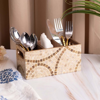 Storepedia Empty Cutlery Holder Case(Beige  Holds 3 Pieces)