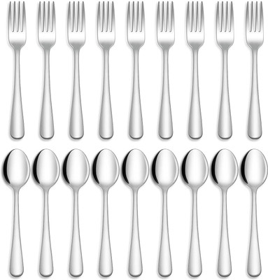 Fanqew Table 9 Spoon Set of 9 Fork, Silver, 16 cm Disposable Stainless Steel Cutlery Set(Pack of 18)