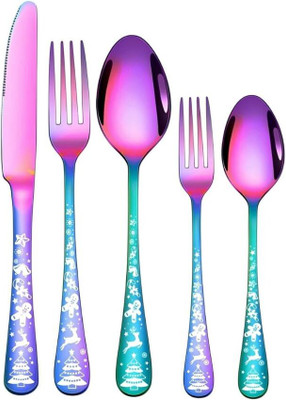 Besillia Luxury Giftable Silverware Set Rainbow Mirror-Polished Heavy Flatware Set 18/10 Steel Cutlery Set(Pack of 5)
