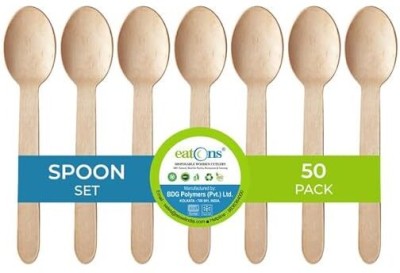 EATONS [160 mm] Disposable Wooden Spoons | Disposable Bamboo Cutlery Set(Pack of 50)