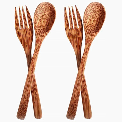 FLIXMINT Coconut Wooden Spoon & Fork Set | Eco Friendly & Handmade (2 Spoon + 2 Fork) Wooden Cutlery Set(Pack of 4)