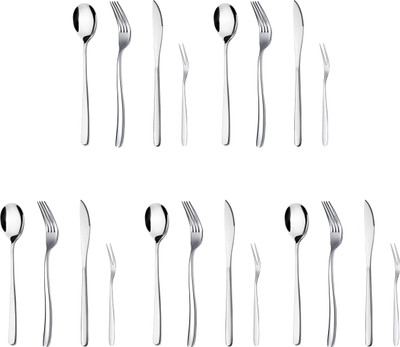 YELONA Set of 20 Luxury Silver Flatware Set Spoon | Fork | Steak Knife & Fruit Fork Stainless Steel Cutlery Set(Pack of 20)