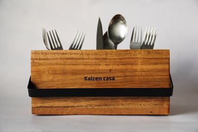KaizenCasa Empty Cutlery Box Case(Acacia Wood  Holds 40 Pieces)