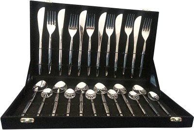 AZARAHOME Cutlery Set Pack of (6 Desert Spoon + 6 Fork + 6 Knife + 6 Tea-Spoon) Stainless Steel Cutlery Set(Pack of 24)