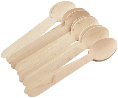 Shifa Traders 140mm Disposable Wooden Spoon Disposable Wooden Serving Spoon, Dessert Spoon, Ice-cream Spoon, Table Spoon, Cream Spoon Set(Pack of 100)