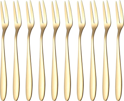 YELONA 10 Pcs Luxury Golden Cutlery Set Dinner Table Fruit Fork|Home,Restaurant,Gifting Stainless Steel Fruit Fork, Dessert Fork Set(Pack of 10)