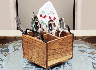 AppEasy Wooden Cutlery Utensil Holder with 4 Compartment Revolving Disposable Wooden Cutlery Set(Pack of 1)