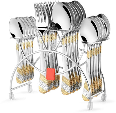 Inspiration World Gold Plated Cutlery Set of 24 with Stand Stainless Steel Cutlery Set(Pack of 24)