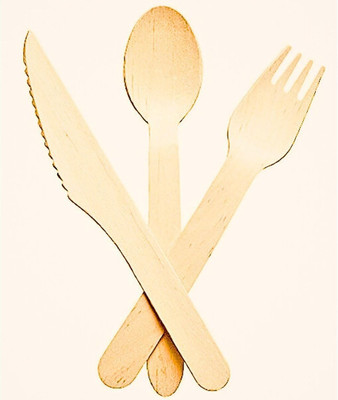 KONFIZ Wooden Cutlery Combo Pack: Wooden Knife, Spoon, and Fork (50pcs Each Combo Pack) Disposable Wooden Cutlery Set(Pack of 150)