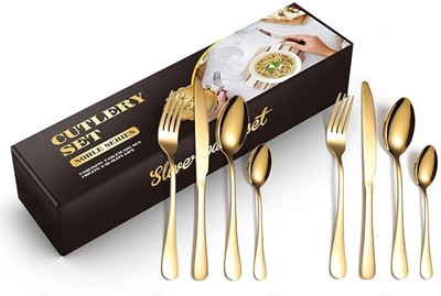 openZest Luxury Gold Stainless Steel Spoon Set for Sophisticated Meals of 2 (8Pcs) Stainless Steel Cutlery Set(Pack of 8)