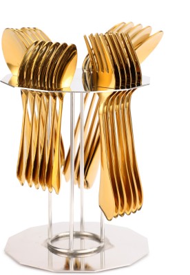 FnS Montavo By FnS Palma 24 pcs Gold Cutlery Set With Stand Stainless Steel Cutlery Set(Pack of 24)