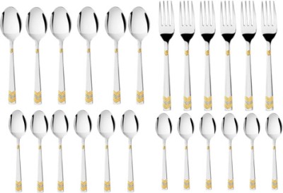 FnS fns Raga gold plated 6 Dinner Spoon,6 Dinner Fork,6 Teaspoon,6 Baby Spoon Stainless Steel Cutlery Set(Pack of 24)