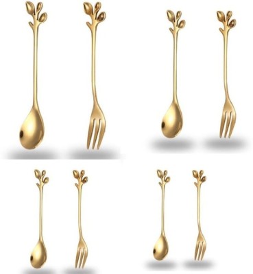 HomeCloud  Gold Leaf Coffee Spoon/Ice-Cream Tea Stirring Spoons/Dessert Espresso Spoons/Cutlery Kitchen Tableware 4.7 Inches Stainless Steel (Gold) set 4 Stainless Steel Cutlery Set(Pack of 4)