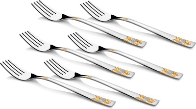 FnS RAGA 24 Karat Gold Plated Stainless Steel Dinner Fork Stainless Steel Cutlery Set(Pack of 6)
