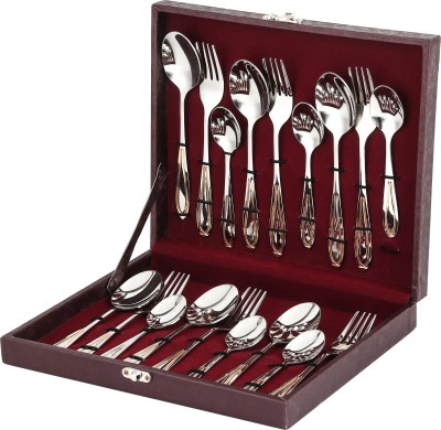 FnS FnS Classic 24 Karat Gold Plated 18 Pcs Cutlery Set with Leatherette Box Stainless Steel Cutlery Set(Pack of 18)