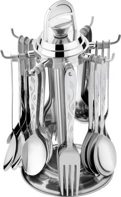 Flipkart SmartBuy Cutlery 6 Spoon, 6 Fork, 6 Baby Spoon & 6 Knife Set with Stand for Kitchen (Red) Stainless Steel Cutlery Set