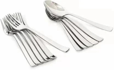 VIJAY EXPORT Stainless Steel Table Spoon & Fork for Tea, Coffee, Sugar, Condiments & Spices - Set of 12 (Contains 6 Table Spoons, 6 Forks) Steel Cutlery Set(Pack of 12)