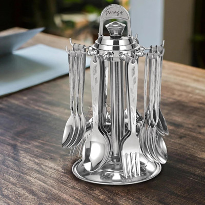 Parage Lily 25 Pcs Cutlery Set For Dining Table, Spoons Set Combo With Stand, Designer Stainless Steel Cutlery Set(Pack of 25)