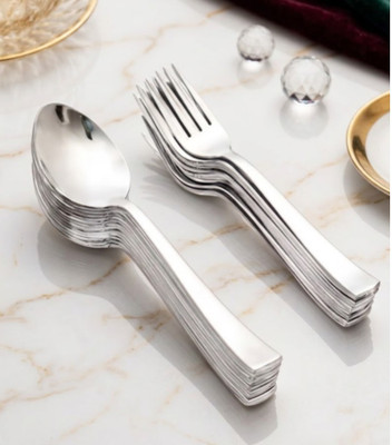 DINEZAAR Spoon & Fork Set | Premium Dining Cutlery Set | Mirror Finish Tableware Disposable Stainless Steel Cutlery Set(Pack of 12)