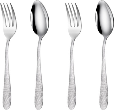 KitchEase Silverware Table Spoons & Forks Set | 4-Pcs Flatware For Home | Sterling Silver Stainless Steel Cutlery Set(Pack of 4)