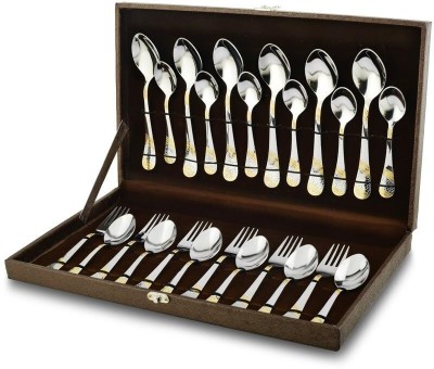 Parage 24 Pieces Premium Stainless Steel Golden Cutlery Set with Gift Box Stainless Steel Cutlery Set(Pack of 24)