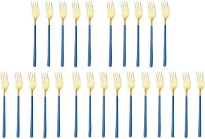 UniKart Golden Forks with Persian Blue Handles|for Dinner, Fruit, Café, Desserts, Salads Stainless Steel Cutlery Set(Pack of 25)