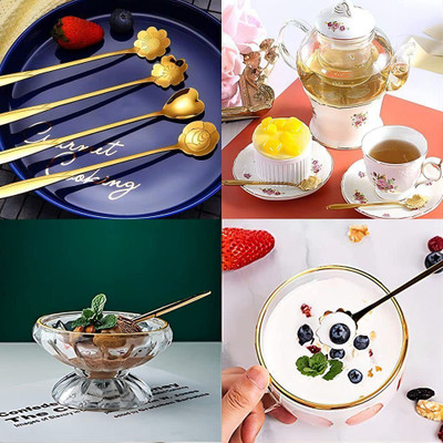 RHNFASHION 4pcs golden spons,coffee spoon, flower teaspoons,Desserts Spoons Stainless Steel Cutlery Set(Pack of 4)