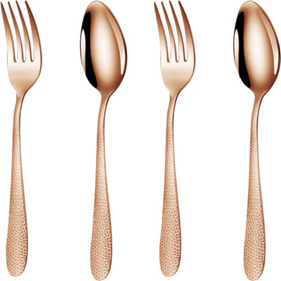 KitchEase Silverware Table Spoons & Forks Set | 4-Pcs Flatware For Home | Rosegold Stainless Steel Cutlery Set(Pack of 4)