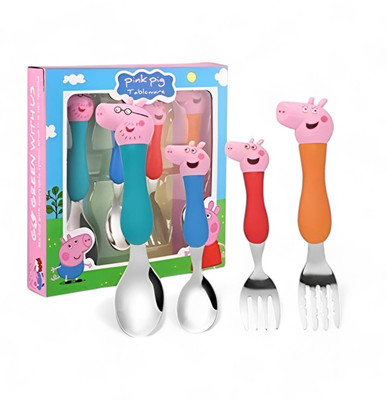 SARASI Pepa Spoon & Fork Set For Kids, Tableware Spoon Set [4 Spoon] Stainless Steel Cutlery Set(Pack of 4)