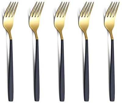 UniKart Golden Forks with Charcoal Black Handle|for Dinner, Fruit, Café, Desserts, Salad Stainless Steel Cutlery Set(Pack of 5)