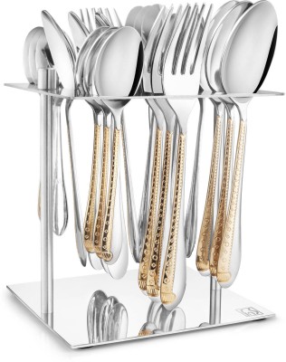 FnS FnS Tivoli 24 Pcs Gold Plated Cutlery Set with Hanging Stand Gold Plated Cutlery Set(Pack of 24)