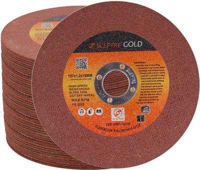 Sceptre Cutt Off Wheel Reinforced Ultra Thin Cutting Disc Advanced Technology Feather Cut for Stainless Steel & INOX, 107 X 1.2 X 16 MM (Red, 50 Pack) Metal Cutter