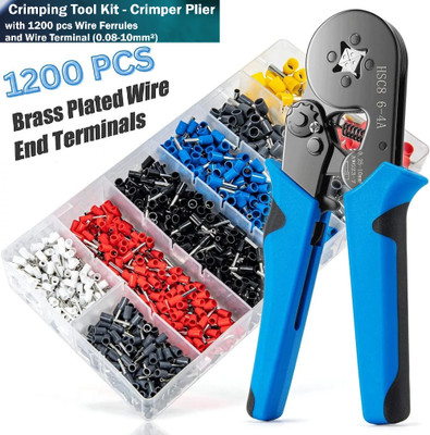 BALRAMA 1200 pc Wire Ferrule Terminals Crimping Tool Kit 0.25-6 mm Wire Cable Connector Ferrule Crimping Tool Kit AWG 23-10 Self-Adjustable Wire Plier Tool Set 0.25-6mm Wire Cutter