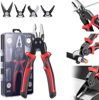 KIZJORYA 5-In-1 Multifunctional Wire Stripper Combination Interchangeable Pliers Kit Lineman Plier(Length : 8 inch)