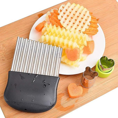 SBValueMart by SBValueMart Stainless Steel Crinkle Cutter | Wavy Veg & Potato Slicer, Anti-Slip Handle Vegetable & Fruit Grater & Slicer(1 x Stainless Steel Crinkle Cutter)