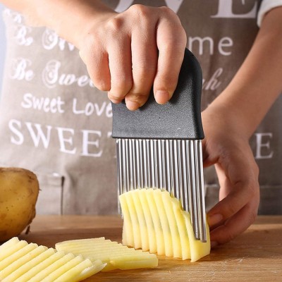 FLOXIT Stainless Steel Potato Crinkle Cutter Knife Fork Slicing Naylon Crincle Cutter Square Nut Cutter