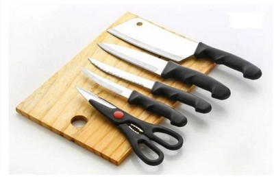 JD ENTERPRISE Chopping board Knife set with Scissor, Knife set Wooden, Stainless Steel Cutting Mat(Multicolor Pack of 6 Dishwasher Safe)