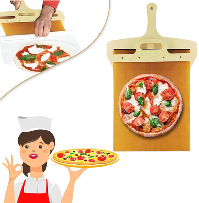 ORDEZ Pizza Transfer Slider with Handle Plastic, Wooden Cutting Board(Beige Pack of 1 Dishwasher Safe)