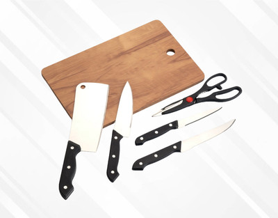 SHREENATHJI vegetable cutting chopping board and knife set Wooden Cutting Board(Black, Silver, Brown Pack of 1 Dishwasher Safe)