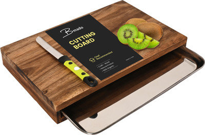 Bmado Versatile Wooden Chopping Board for Precise Cutting with Steel Drip Tray Wooden Cutting Board(Brown Pack of 1)