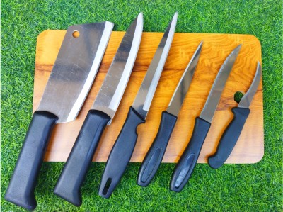 KRITI CREATION Knife set SS with Chopping Board (wooden) Knife set of 7 Wooden Cutting Board(Multicolor Pack of 7 Dishwasher Safe)