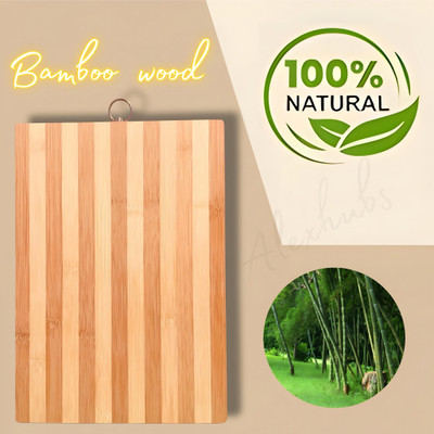 ALEXHUBS Bamboo Wood Chopping Board with Steel Hook Bamboo Cutting Board(Brown Pack of 1 Dishwasher Safe)