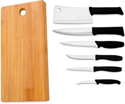 SUPERCOOL DNJ Knife set & Chopping Board (wooden)Knife set full and Wooden Chopping Block Wooden Cutting Board(Multicolor Pack of 7 Dishwasher Safe)