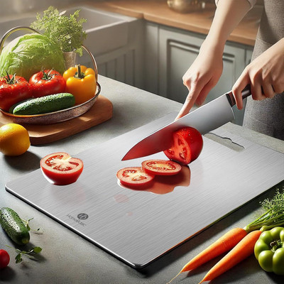 HOMEBASIC Chopping Board for Kitchen, Food-Grade 304 Stainless Steel Cutting Board(Grey Pack of 1 Dishwasher Safe)