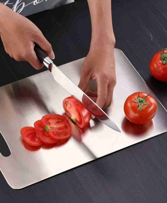 HOOM Food-Grade Kitchen Heavy Duty Serving Chopping Serving Cut Dough Board for Fruit Stainless Steel Cutting Board(Silver Pack of 1 Dishwasher Safe)